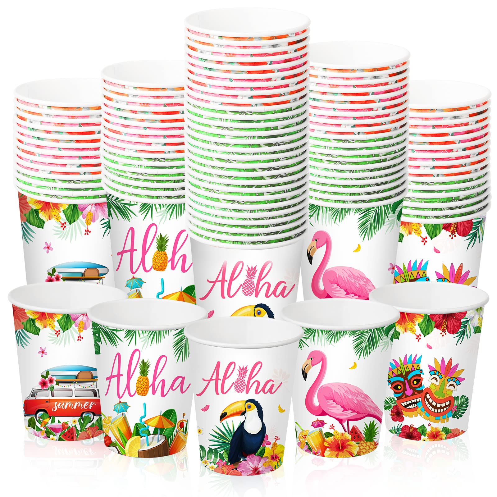 Roshtia 100 Pieces Summer Party Paper Cups Bulk 9 Oz Hawaiian