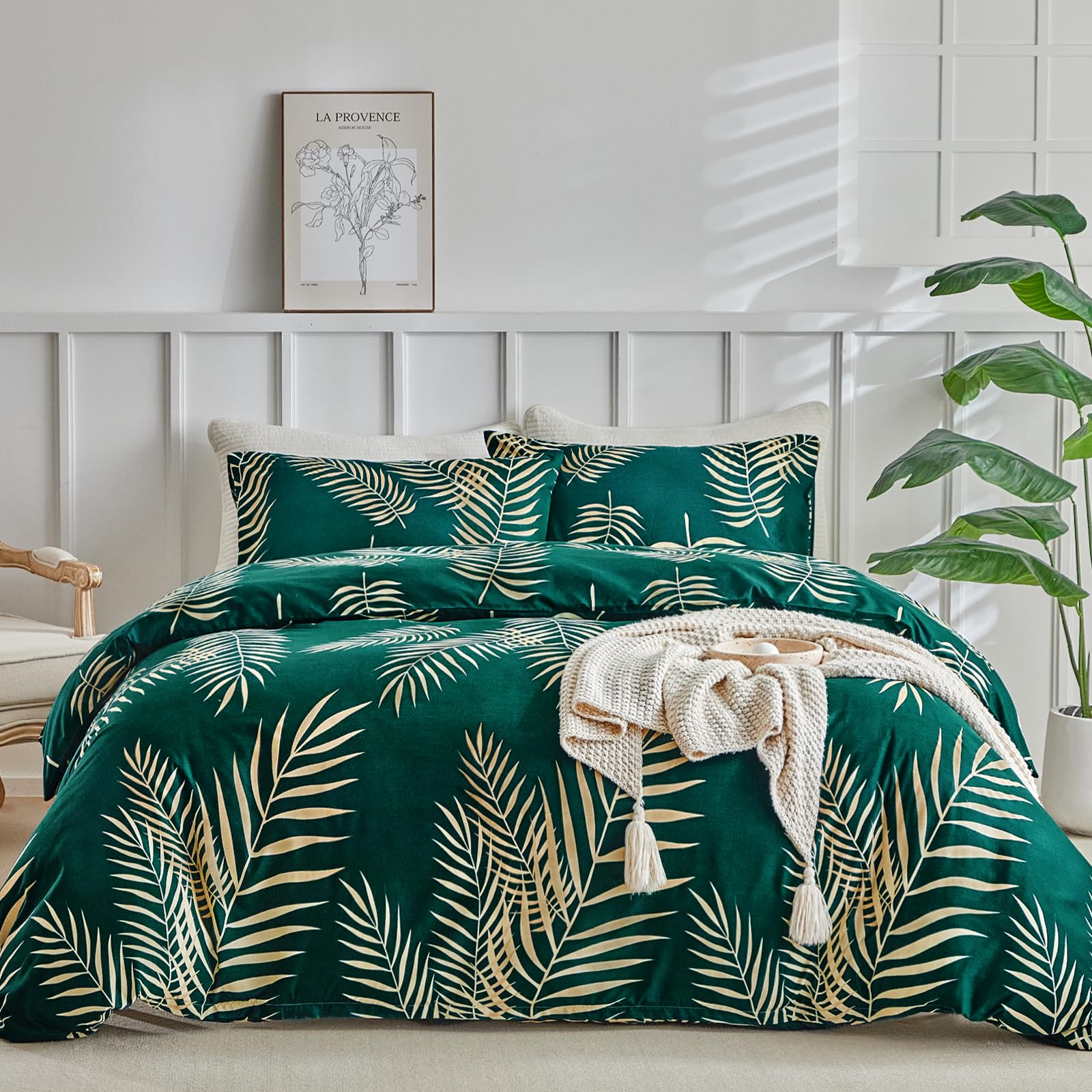 Set Biancheria Da Letto Matrimoniale Tokokimo - 3 Pezzi Microfibra Verde Floreale, 200x200 Cm - Foto 7