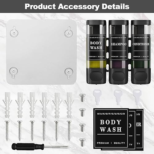 Miniatura 2 de CeeVian Dispensador de champú para ducha, 3 cámaras, sin taladro, montado en la pared, dispensador de champú y acondicionador para baño, inodoro,