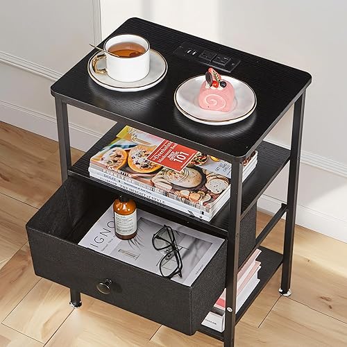 Miniatura 56 de VECELO Mesitas de noche, mesas auxiliares modernas, mesita de noche con cajón y estante de almacenamiento para dormitorio, sala de estar Retro