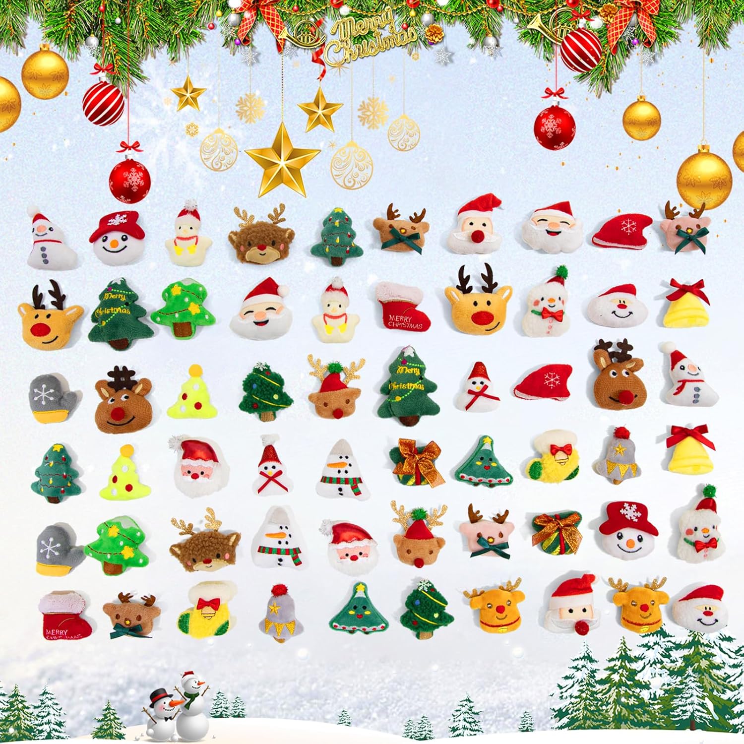 60 Pack Christmas mini Plush Toy，Mini Set Plush Christmas Ornaments， Angel Santa Claus Snowman Reindeer Mini Christmas Tree Ornaments，Gifts for Children