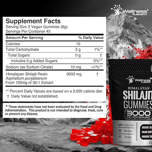 Miniatura 2 de Shilajit - Gomitas para hombres, 3000 mg de Shilajit puro del Himalaya para mujeres, aptas para dieta cetogénica, ricas en minerales traza y ácido