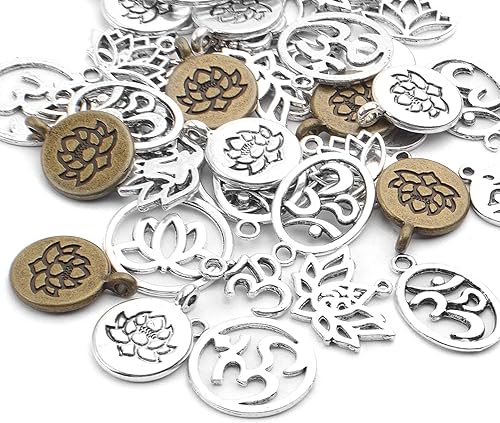 Miniatura 4 de 50 dijes antiguos de yoga OM Lotus Flower Styles Mixtos para hacer joyas, collares, pulseras, manualidades, 10 estilos