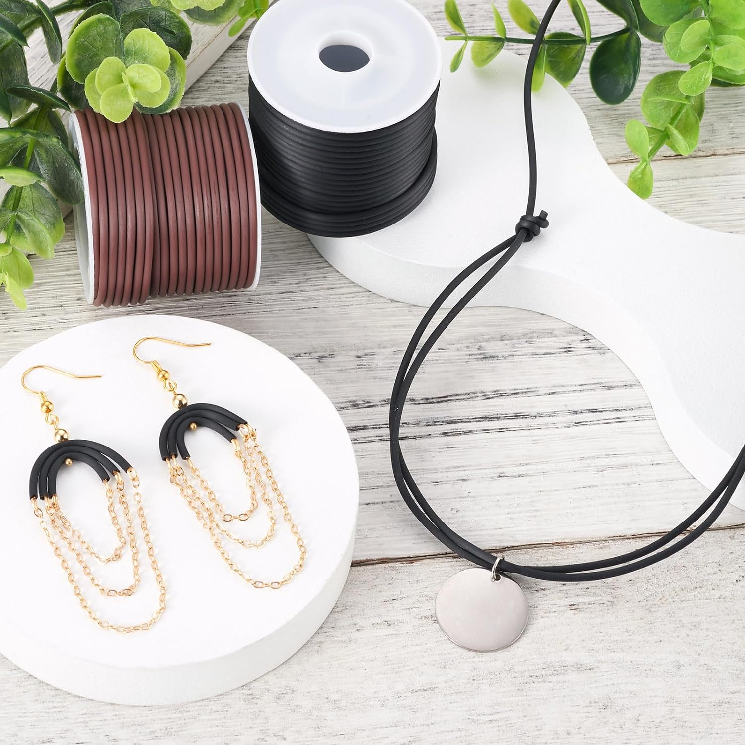 32.8 Yards 2mm Hollow Pipe Tubing Rubber Cord with 1mm Hole 3 Colors Soft Jewelry Cord Cover Memory Wire for Knitting DIY Craft Beading Necklaces Bracelet White Black Brown