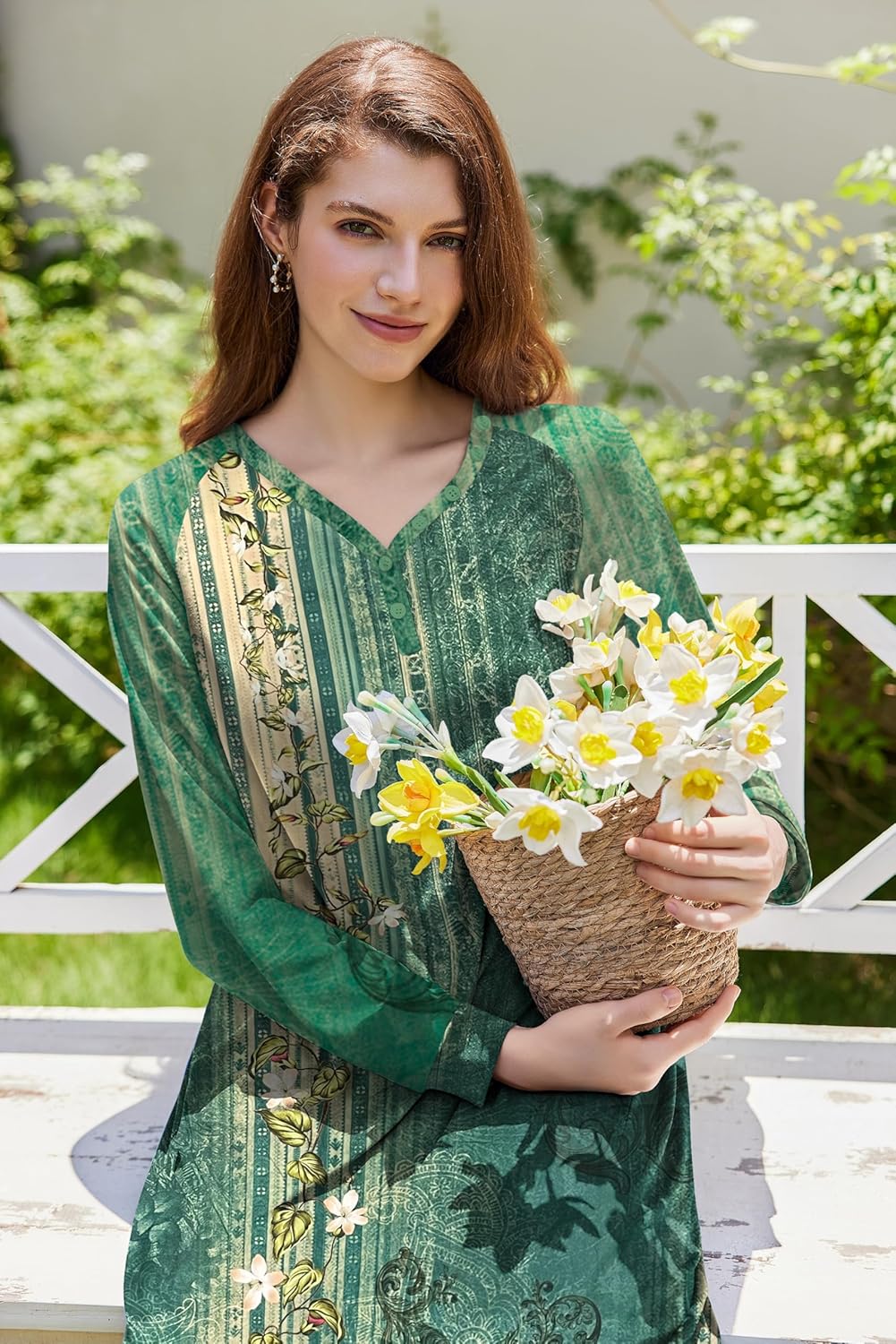 Ekouaer Nightgown Long Sleeve for Women Sleepwear V Neck Loungewear Button Full Length Nightshirt - Image 4