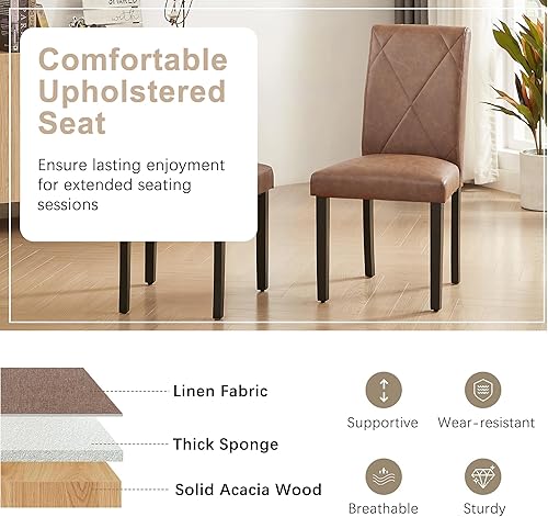 Miniatura 4 de VECELO Juego de 2 sillas de comedor tapizadas, modernas patas de cuero sintético y madera maciza y respaldo alto para cocinasala de estar, color