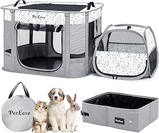 Portable 2-in-1 Dog Crate playpen, Outdoor Cat Playpen with Litter Box Area for Indoor Cats Enclosed Rabbit Puppy Hamster, Indoor/Outdoor Cats Enclosure Cages Tent(Light Gray)