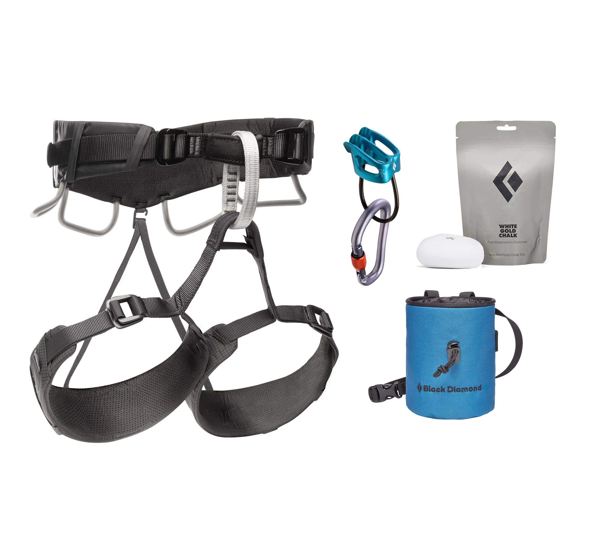 Black Diamond Momentum 4S Rock Climbing Harness Package, Anthracite, X-Small/Medium