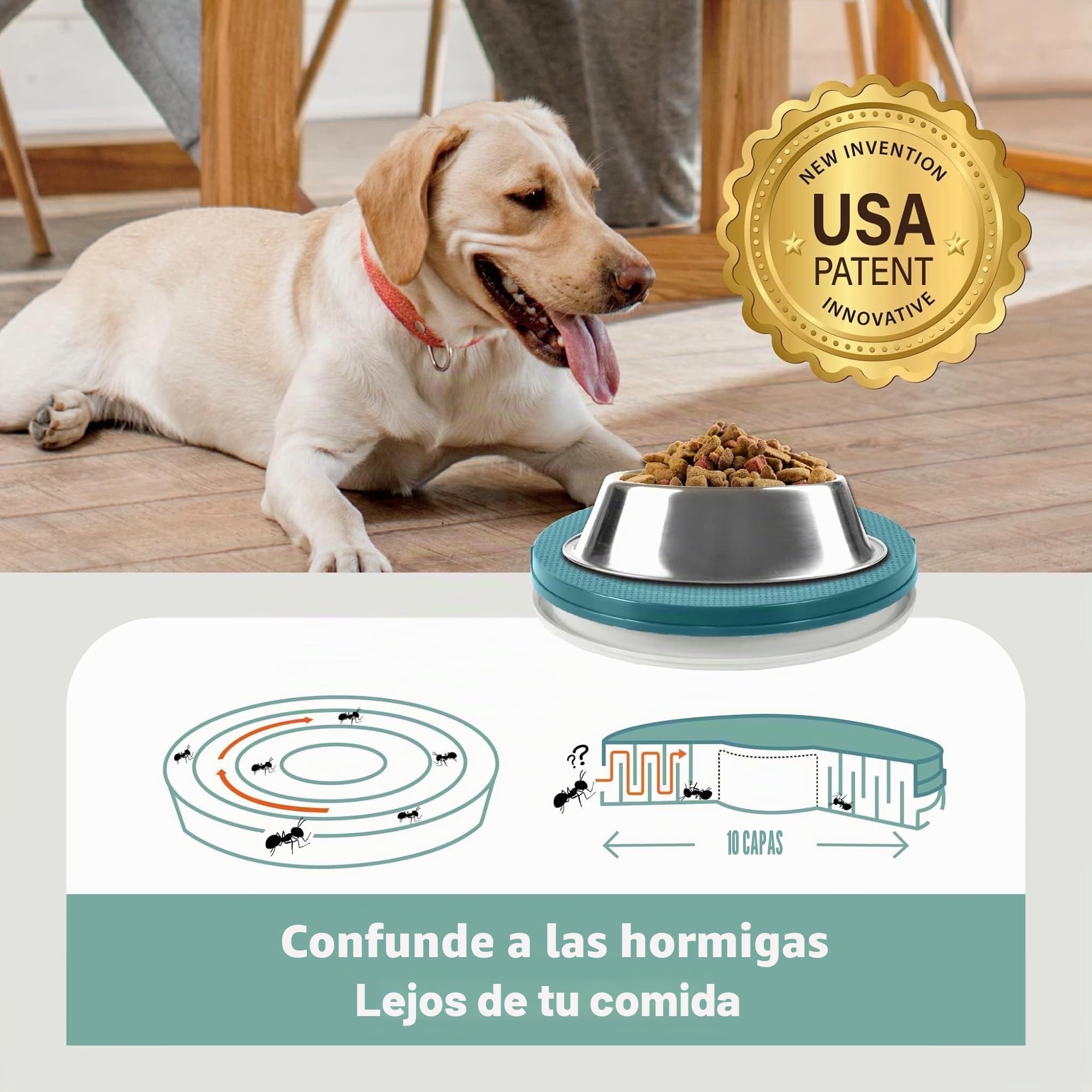 SoulThink® Bandeja a prueba de hormigas para gatos y perros – Nueva innovación antihormigas para mascotas, plato de comida para mascotas, sin productos químicos, no necesita agua, diferente de la