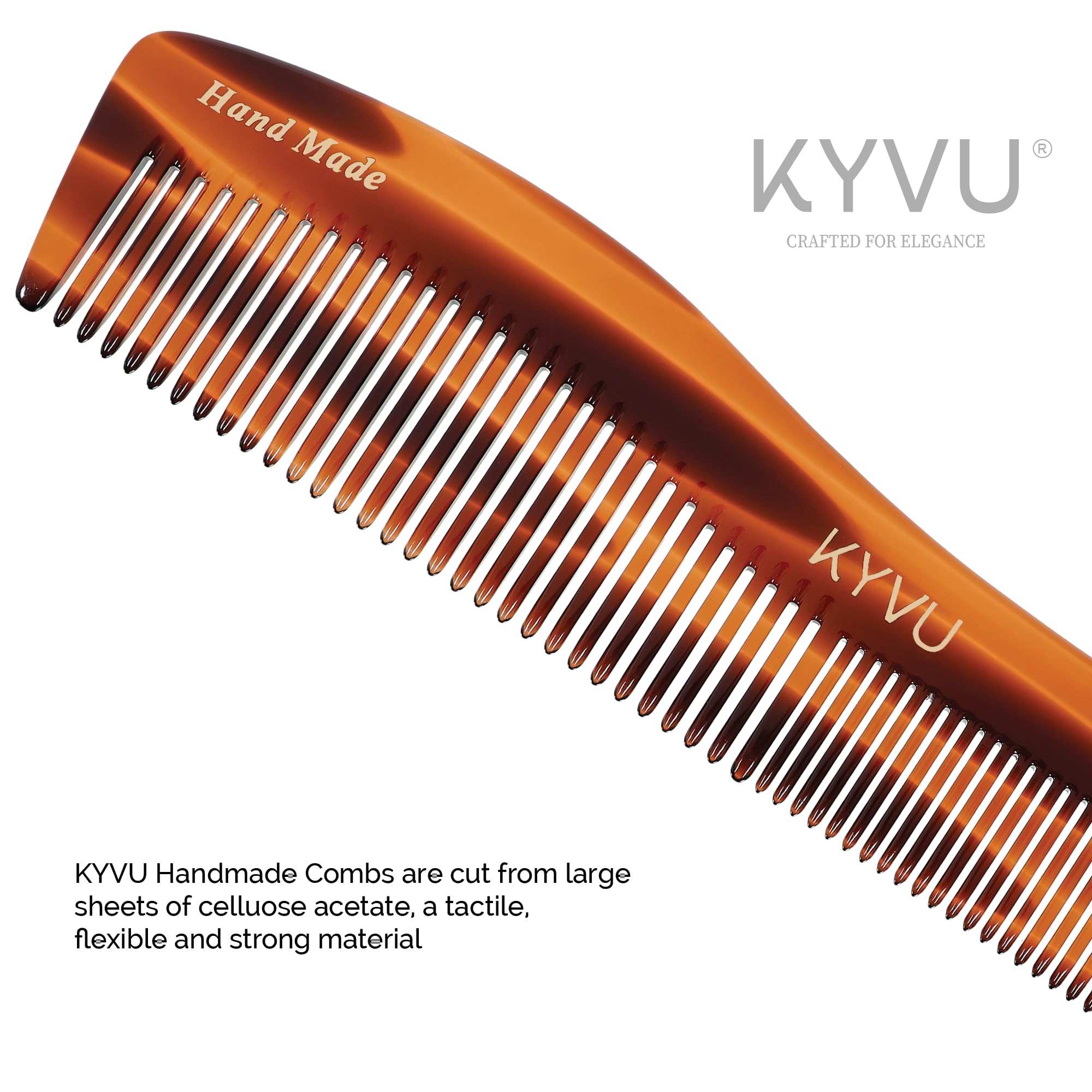 KYVU Handmade Cellulose Acetate Comb T3, 20.3 cm, FINE & COARSE Teeth, Tortoiseshell Colour, Hair Styling for Men & Women - Image 3