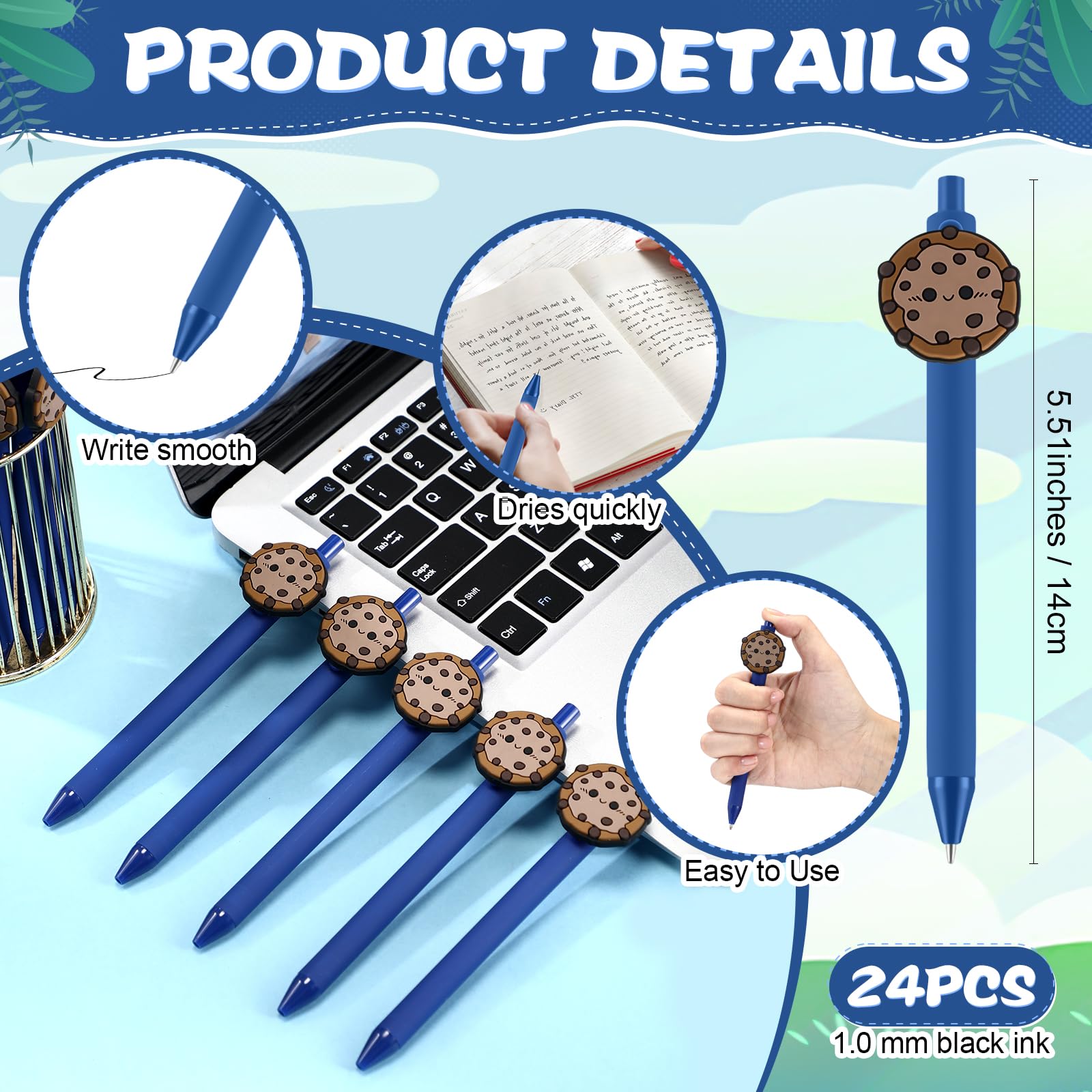 Sayglossy 24 bolígrafos de tinta negra retráctiles a granel para galletas dulces, chocolate, baby shower, suministros de fiesta, profesores, estudiantes, empleados, oficina, escuela