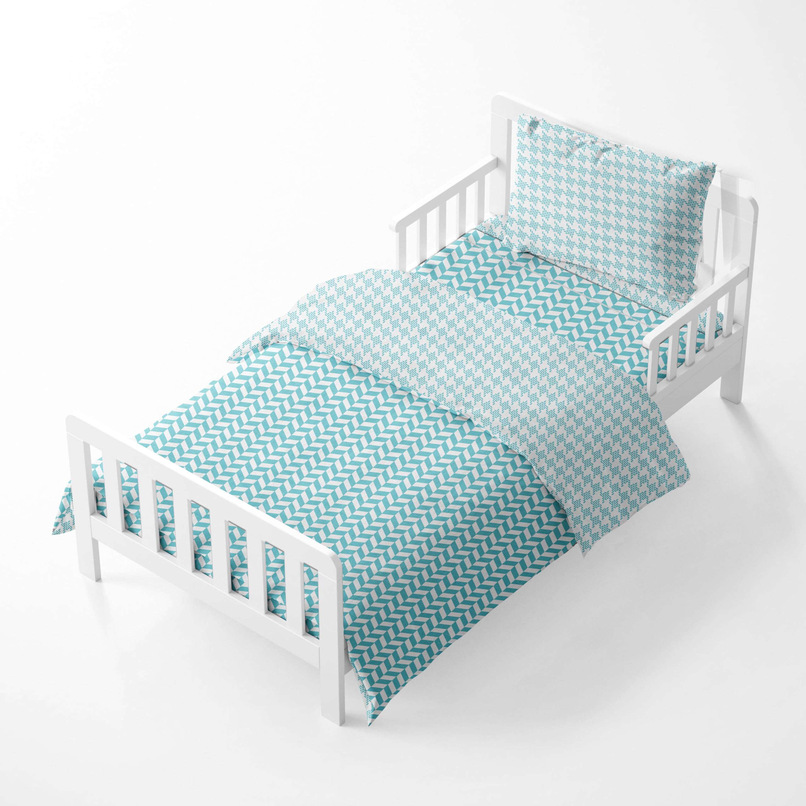 Bacati Pepitka/jodełka unisex muślinowy 4-częściowy zestaw pościeli 100% bawełna perkalowa do amerykańskich standardowych łóżeczek/łóżek dla maluchów, aqua