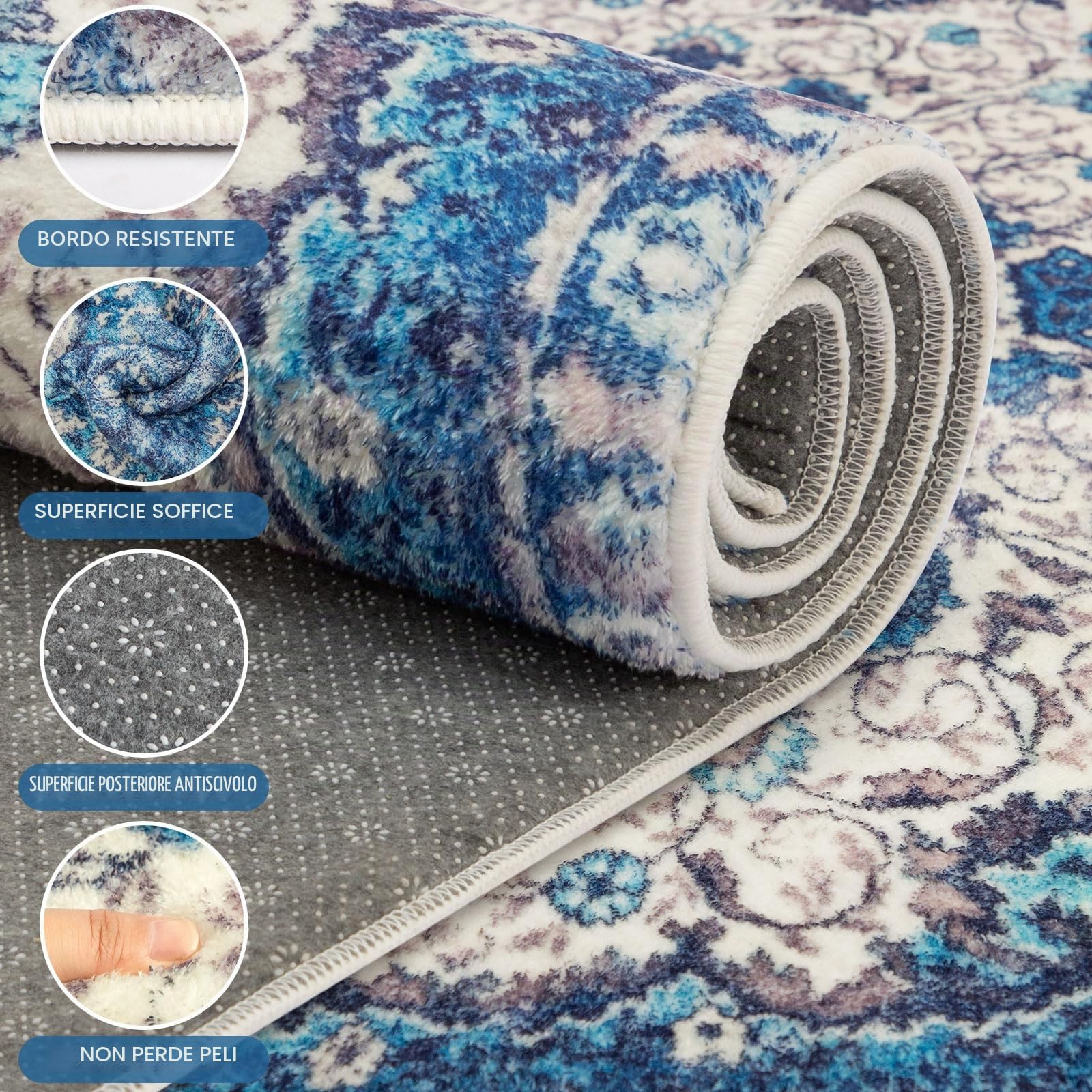 Tappeto Salotto Pelo Corto Moderno Morbido Tappeto Camera da Letto Soggiorno Antiscivolo Grande Tappeti Salotto (Blu,160 x 200cm)