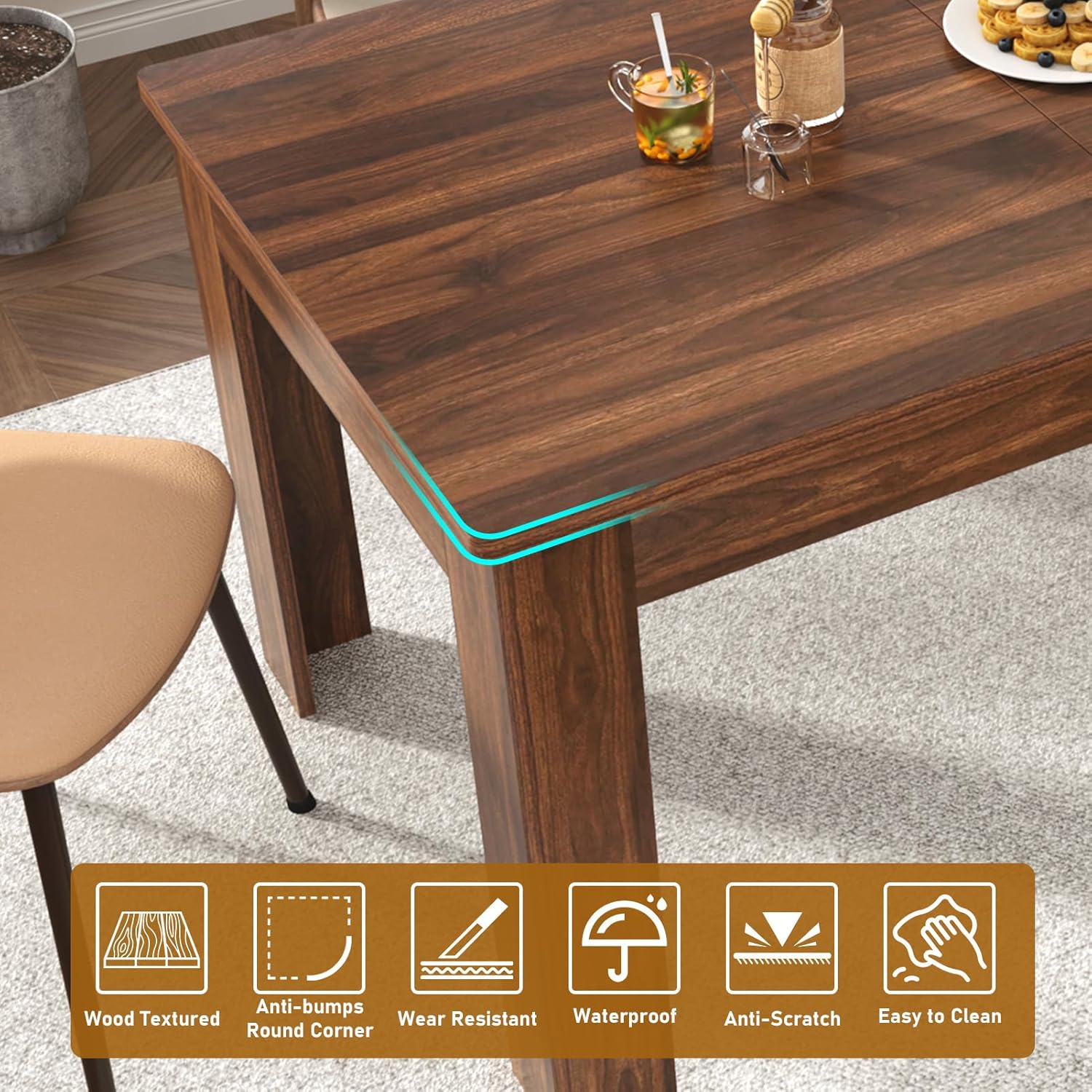 59" to 86" Extendable Dining Table for 6 8 10 People, Rectangular Indoor Wooden Expandable Dinner Tables, Farmhouse Large Kitchen Dining Table for Home,Brown