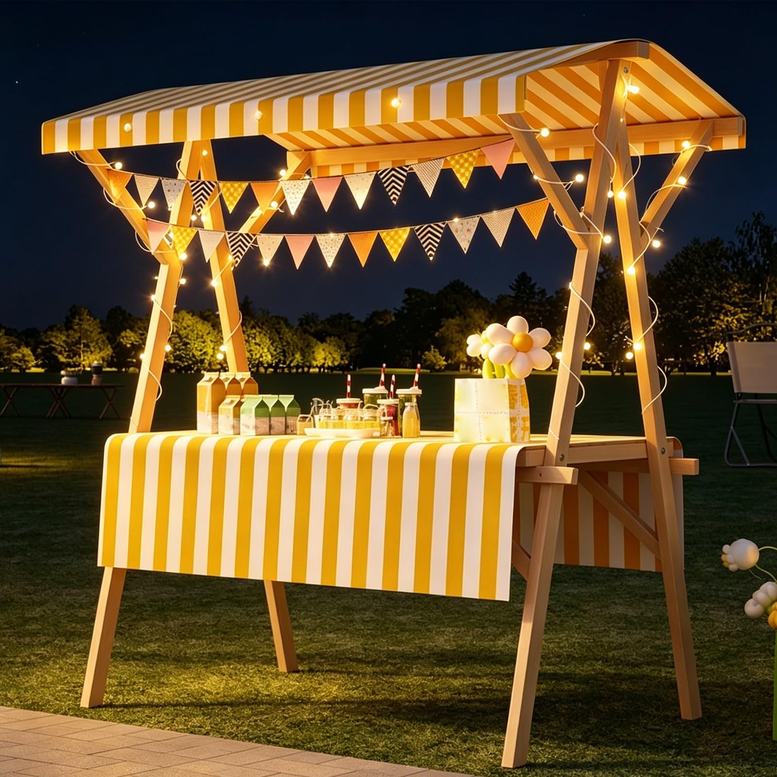 Składane, Drewniane Stoisko Targowe z Zadaszeniem, na Targi Rzemieślnicze, Ekspozycji Wypieków, Festiwali, Plaż, Jedzenia Ulicznego, Udźwig 100 Kg(Yellow,120x60x190cm/47x24x75in)