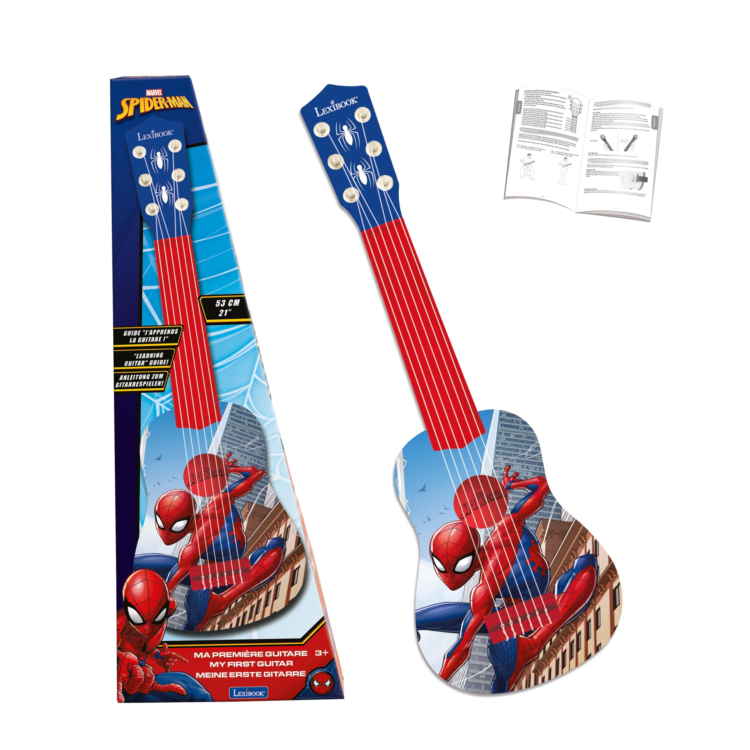 Lexibook, Spider-Man, My First Guitar for children 6 nylon strings, 21" long, guide included, blue/red, K200SPLXB