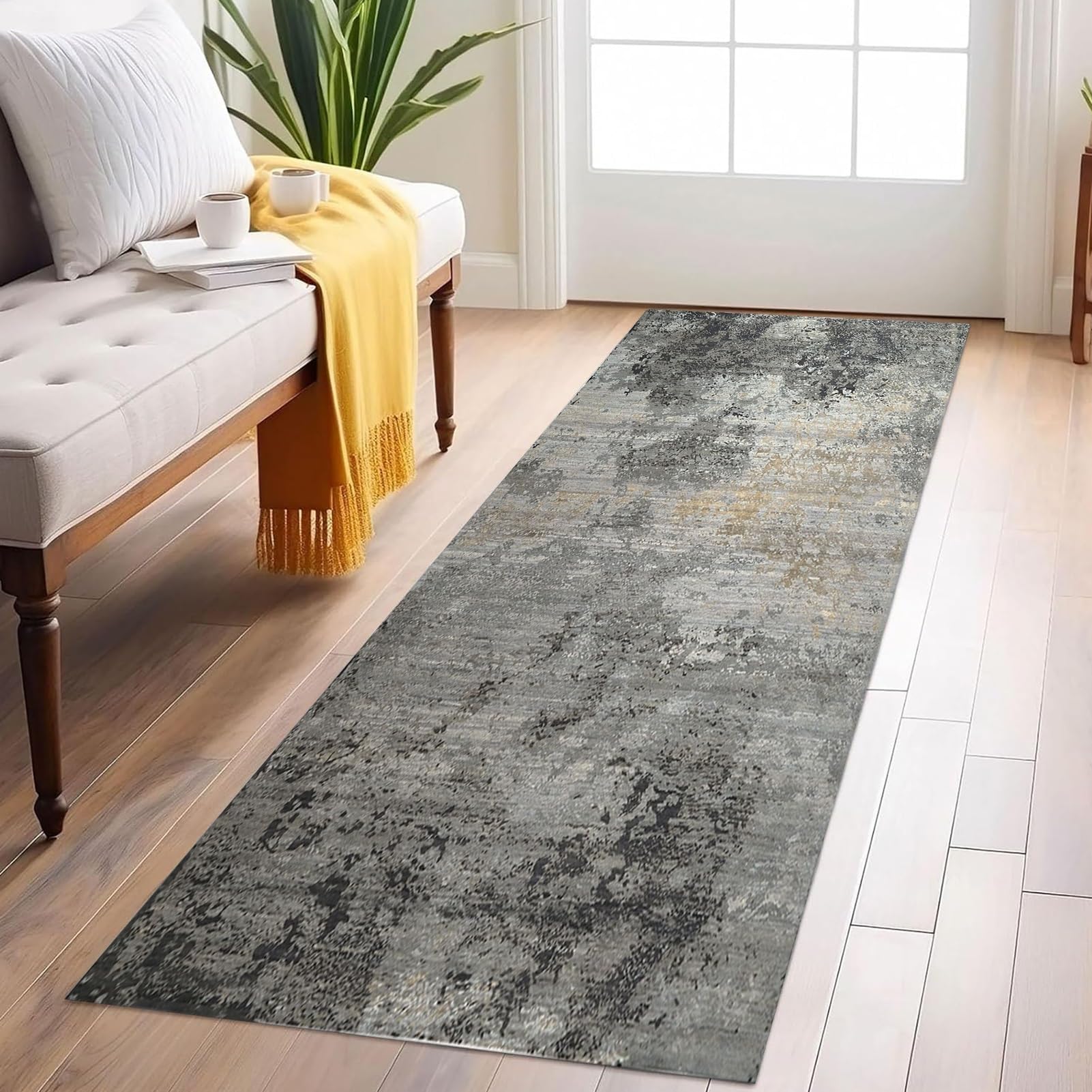 Tapis gris pour couloir 60x150 cm lavable et antidérapant pour l'entrée