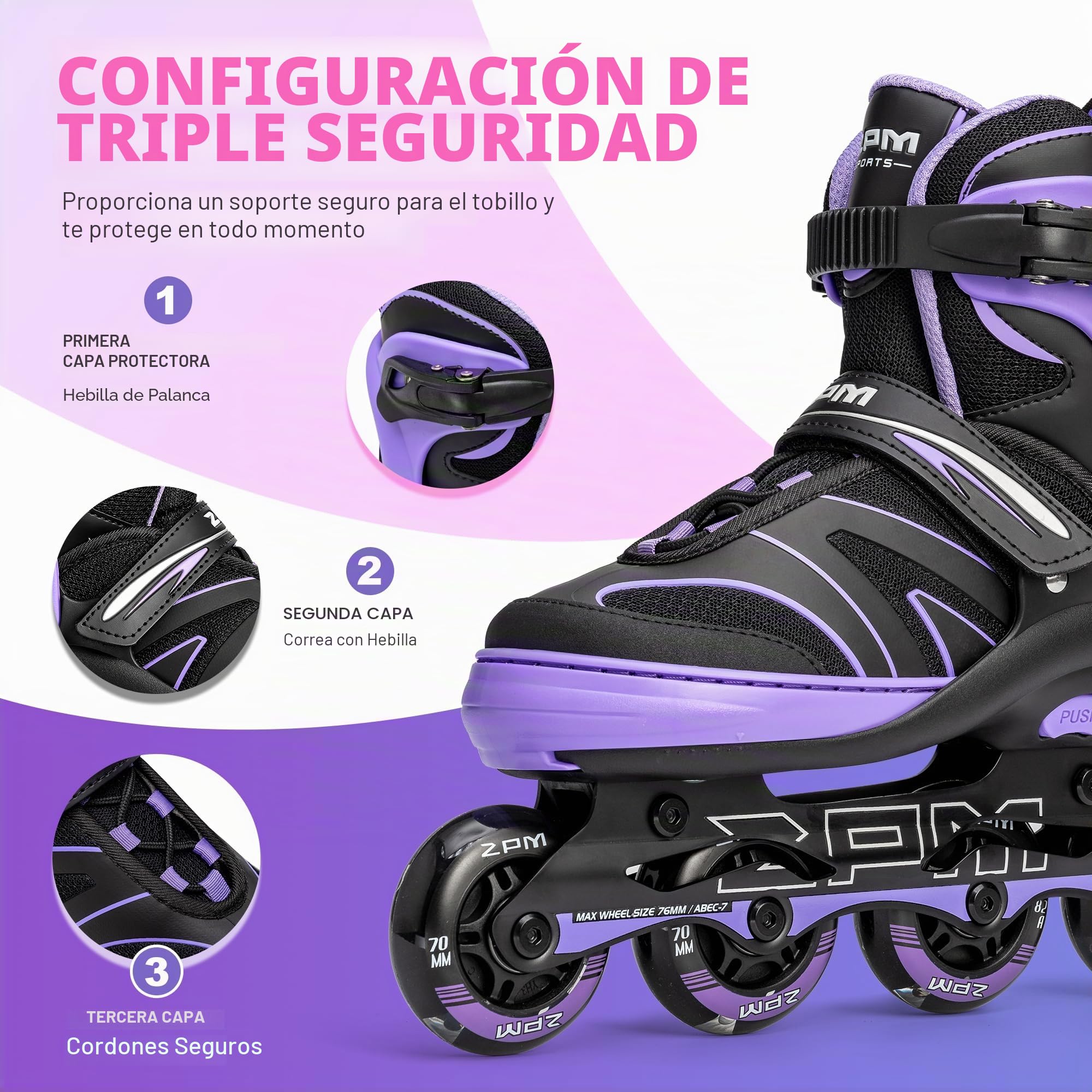 2PM SPORTS Regulable Patines en línea para niños y niñas con Ruedas de PU 82A