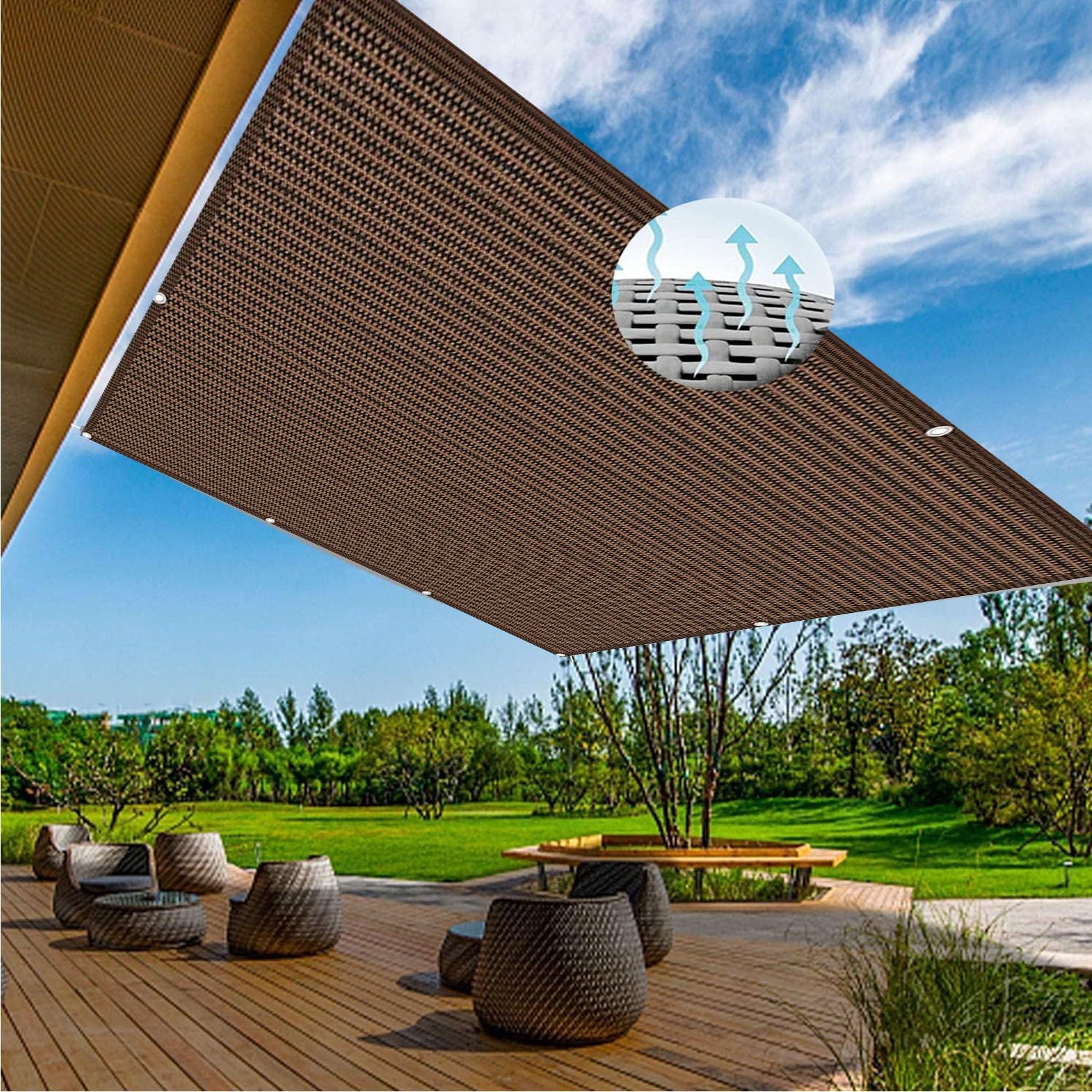 Sonnensegel Rechteckig mit Ösen 2 x 3.8 m Sonnenschutz Zeltplane mit Ösen UV Schutz Wetterbeständig Ohne Bohren für Balkon Garten, Braun