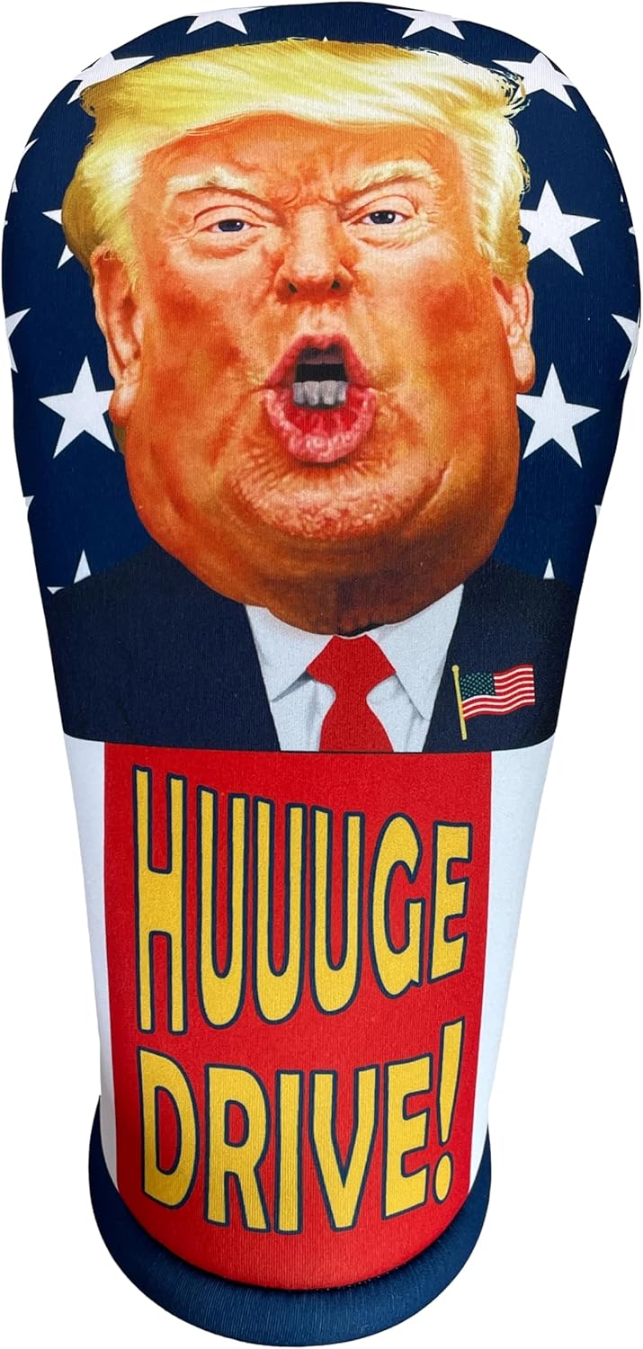 Trump Golf Driver Headcover – Funny MAGA “HUUUGE Drive” USA Patriotic Club Cover – Thick Foam Protection – Easy On/Off – Great Golf Gift by BeeJos