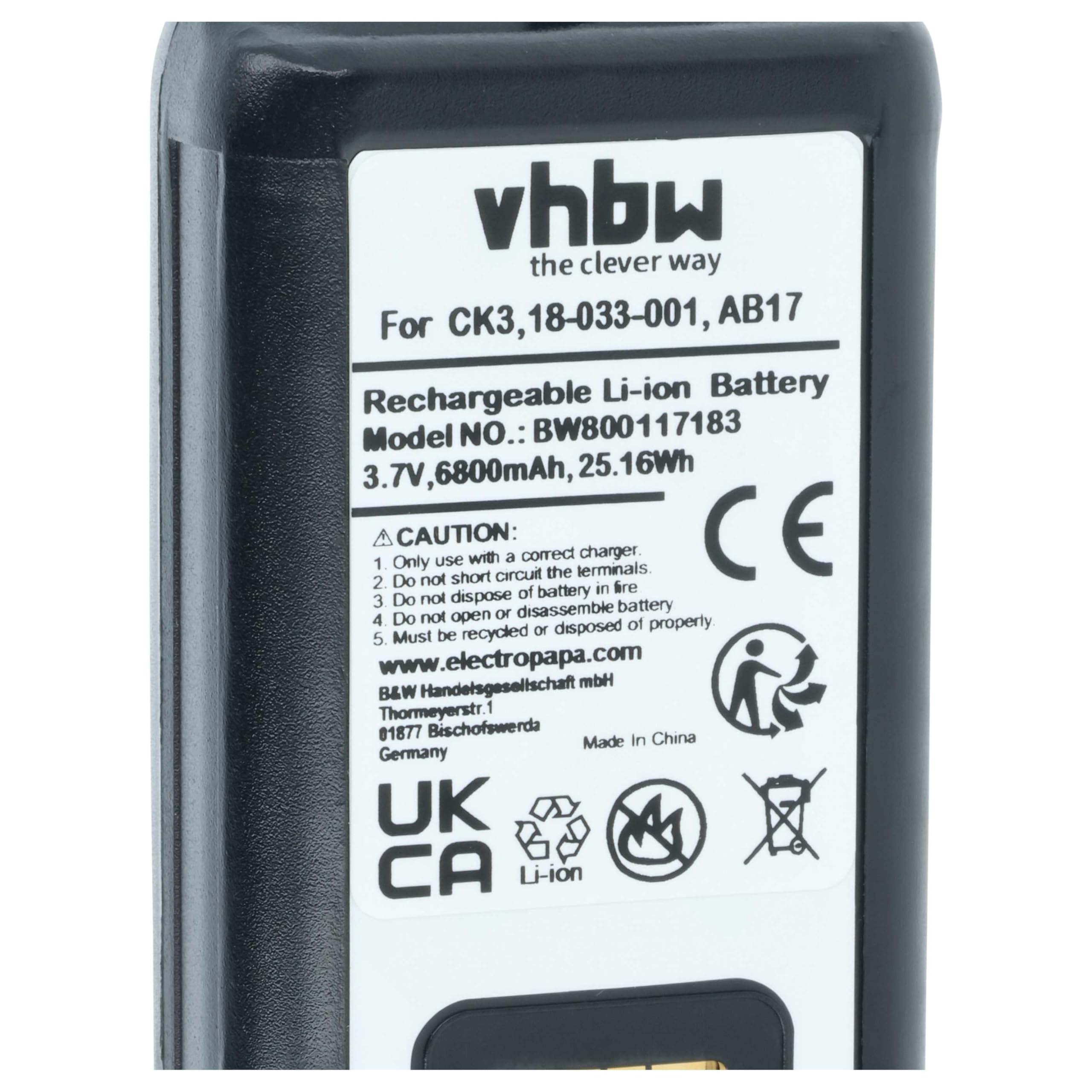vhbw 2X Akku kompatibel mit Intermec EDA61K | CK3XA, CK3X, CK3RA Barcodescanner POS (6800 mAh, 3,7 V, Li-Ion)