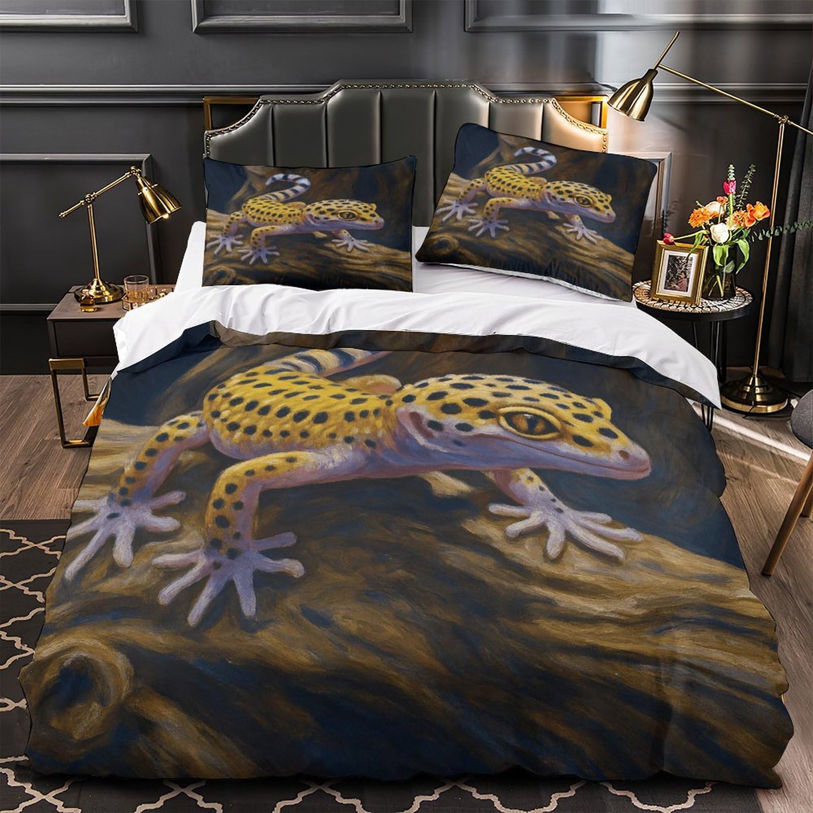 Qtivarlen Women's Xzgq9c6ytlst 3D Printed 3 Pieces Bedding Set Home Decor Design Gecko Reptile Painting Duvet Cover Durable Anti-Allergic For Teenagers,Teens,Girls Wildlife Comforter Cover Single（140X200cm）
