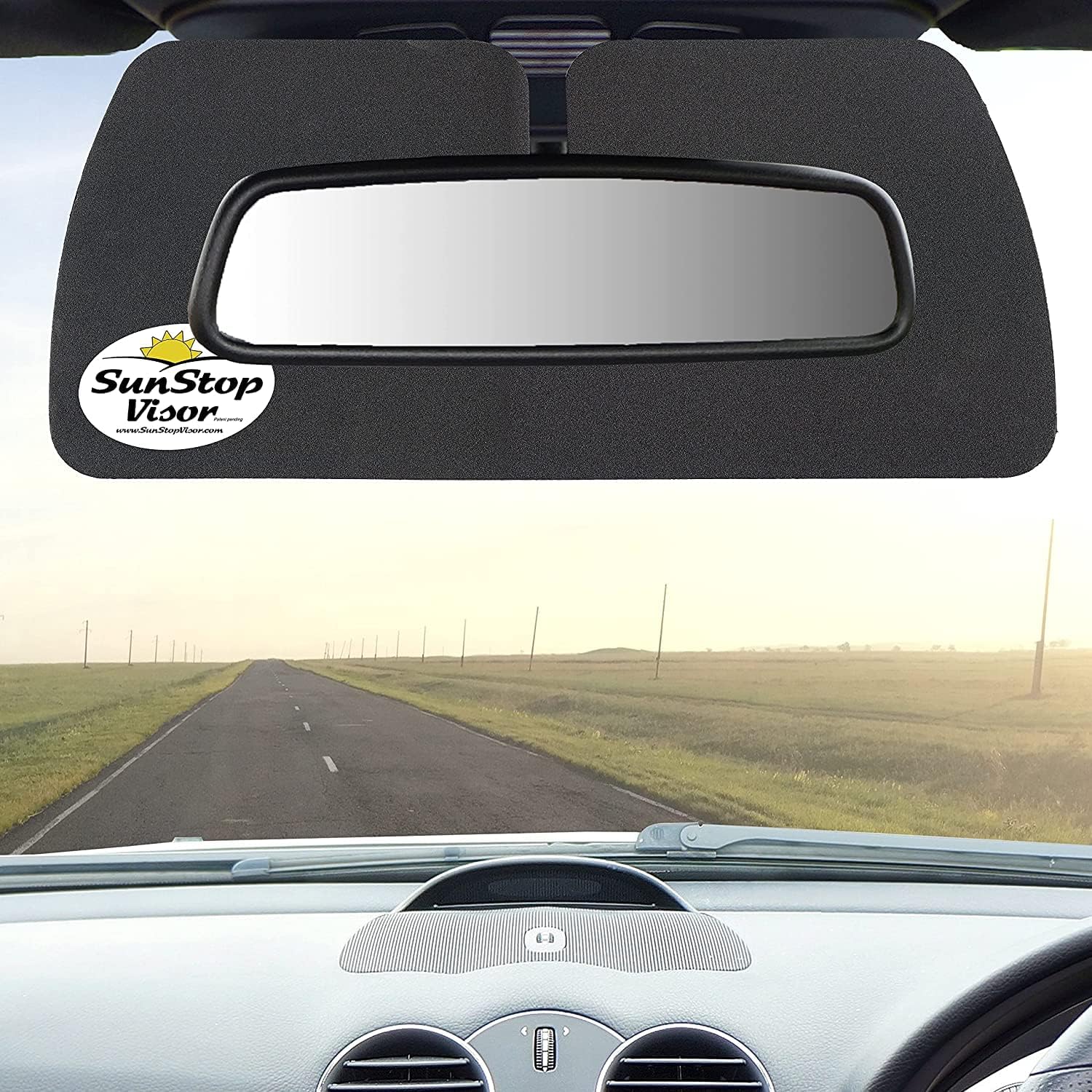 SunStop Sun Visor for Car Mirrors – Universal Clip On Sun Shade – Windshield Sun Glare Car Visor – Sun Visor Extender Sun Blocker for Car Mirrors – Automotive Sun Protection Visor, Charcoal - 2 Pack