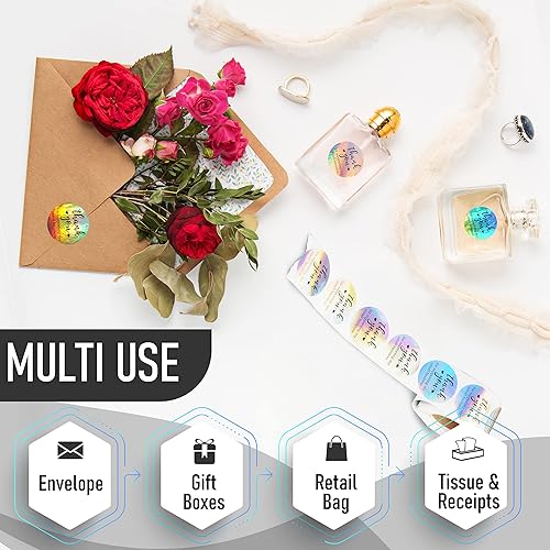 Miniatura 6 de 1000 calcomanías de agradecimiento, calcomanías holográficas de agradecimiento de 1.5 pulgadas para pequeñas empresas, autoadhesivas e impermeables,