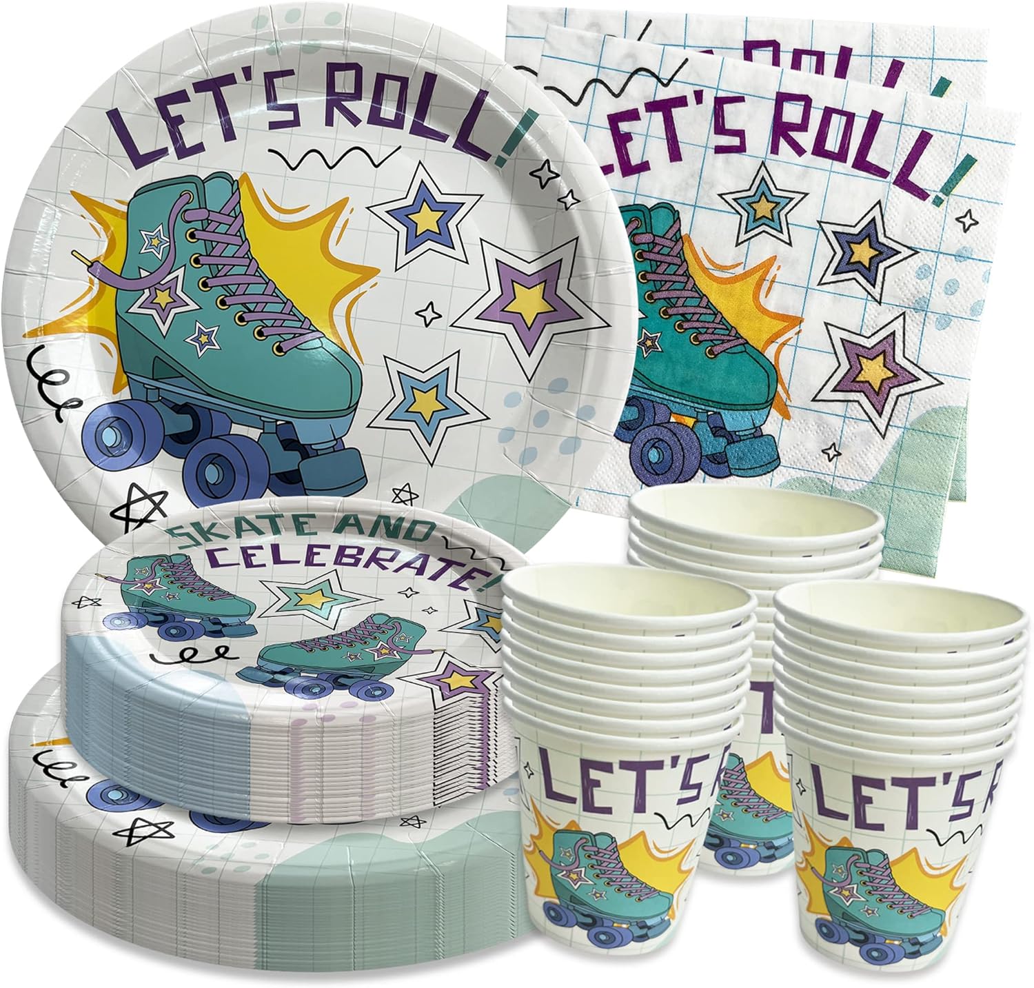 Roller Skating Party Supplies (Serves 24) Dinner Plates