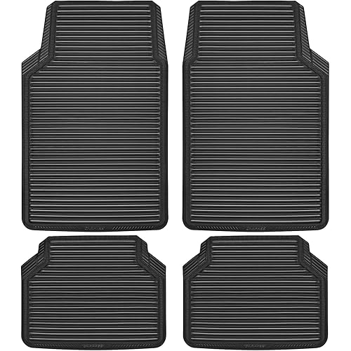 CAR PASS Rubber Floor Mats, All Weather Full Set 4-Piece, Waterproof Automotive Mats Trim to Fit Most Cars Sedans SUVs Vans, Heavy Duty Anti-Slip Easy Clean, All Black