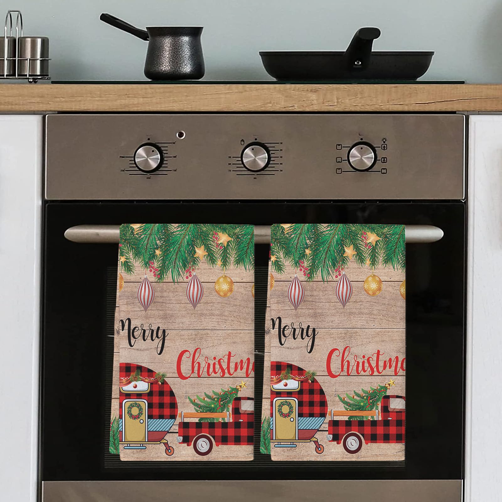 Amazon.com: Kitchen Towels Merry Christmas Truck Car Absorbent Tea Towel  Soft Hand Dish Towel Xmas Balls Pine Fir Tree Reusable Washable Cleaning  Cloth Bath Towels for Bathroom for Everyday Cooking (Pack of