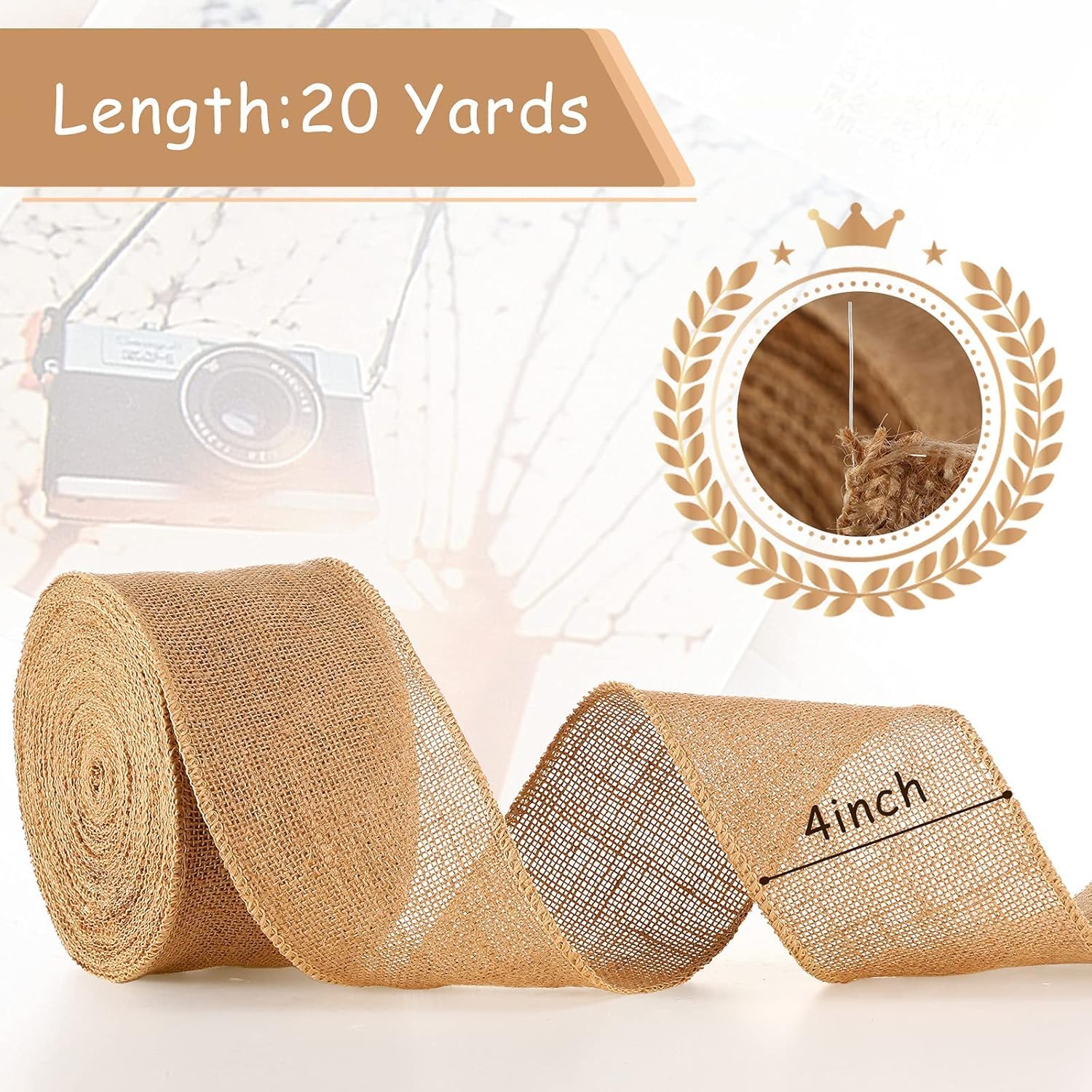 Chuangdi Natürliches Juteband, 10,2 cm x 20 m, Jute-Rand, Stoffband für Schleife, Kranz, Baum, DIY-Dekoration, Outdoor, Hochzeit, Zuhause, Weihnachten, Party-Dekoration