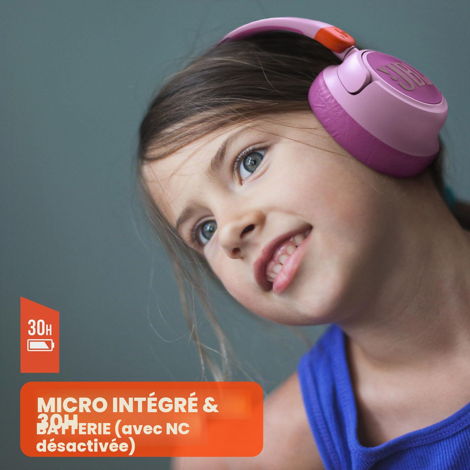 JBL JR460NC – Casque sans fil à Réduction de Bruit Active pour enfants – Avec micro et technologie Bluetooth – Volume limité à 85 dB – Autonomie de 20 hrs – Blanc