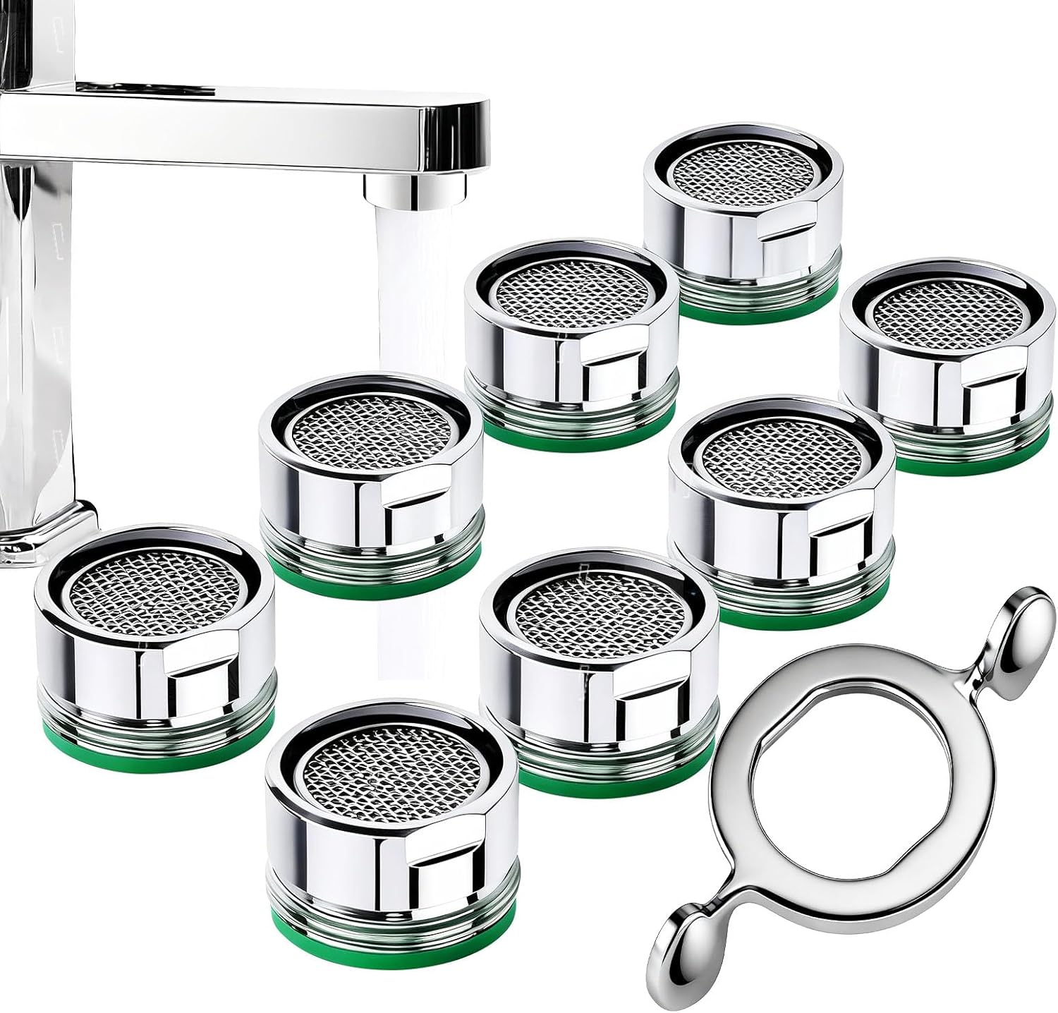 Kitchen Sink Aerator Kit-Including 8PCS 15/16" 24mm Male Thread's Bathroom Faucet Aerator,High Flow Faucet Adapter and Faucet Aerator Removal Tool Key For Sink Aerators M24 Nonillionth