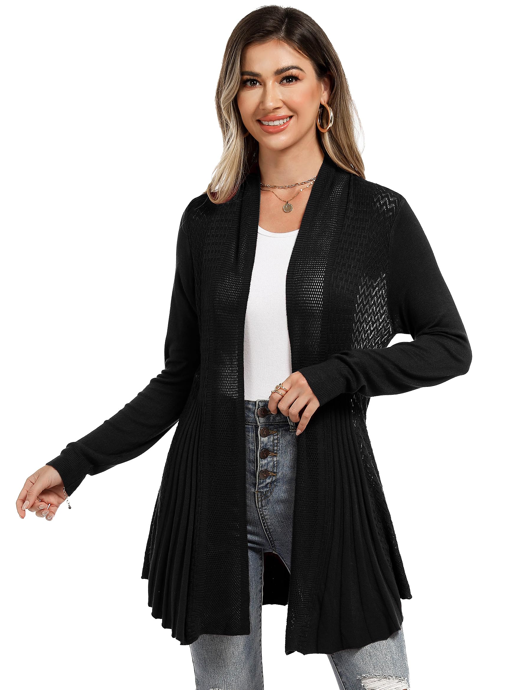 iClosam Cardigan Donna Lungo a Maniche Lunghe Leggero Aperto Elegante Casual