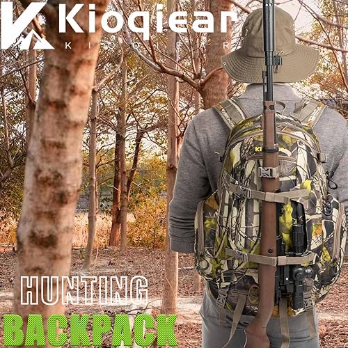 Miniatura 7 de Mochila de caza, paquete de caza de equipo al aire libre con cubierta de lluvia, paquete duradero de gran capacidad., Camo Verde, Moda