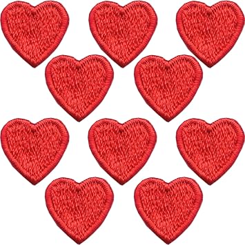 Tiny Red Heart Patches 10 Pack Iron On Hearts Applique - Heart Shaped Iron On Patches for Clothing, Uniform, Hats, Backpacks, Jackets, Pants, Accessories Red