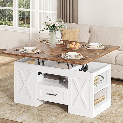 Miniatura 7 de Mesa de centro elevable de 40 pulgadas, mesas auxiliares multifunción 4 en 1 con cajones de almacenamiento y compartimentos ocultos, mesa de centro