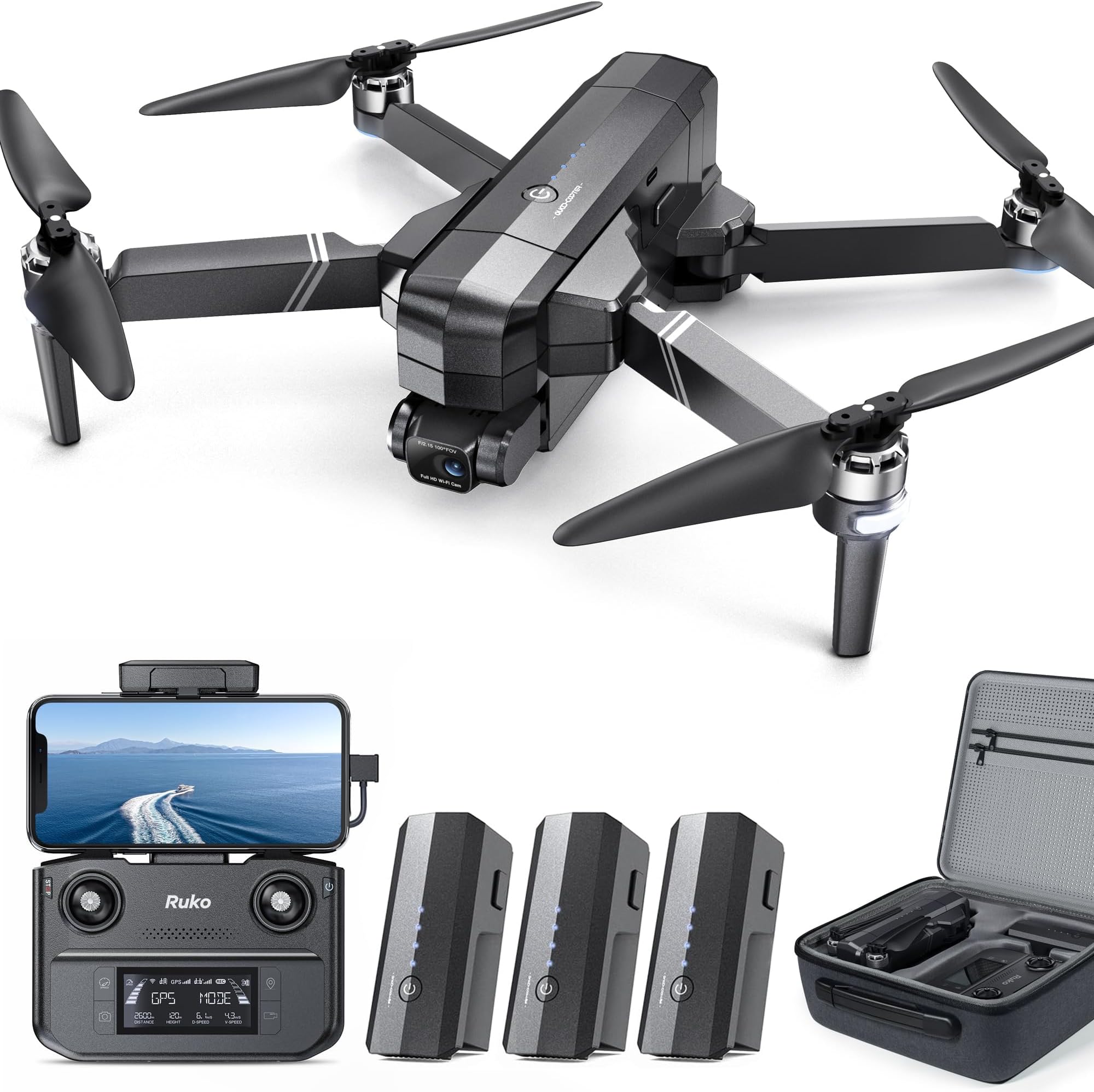 Ruko F11GIM2 Drones with Gimbal+EIS 4K Camera for Adults, 96 Min Long Flight Time 16404ft Long Range FPV, Auto Return Home with GPS, Level 6 Wind Resistance, Foldable Quadcopter