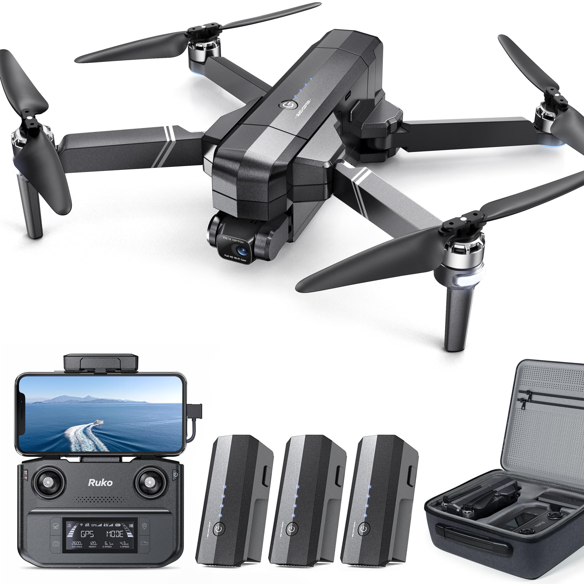 Ruko F11GIM2 Drones with Gimbal+EIS 4K Camera for Adults, 96 Min Long Flight Time 16404ft Long Range FPV, Auto Return Home with GPS, Level 6 Wind Resistance, Foldable QuadcopterGlobal Recycled StandardGlobal Recycled StandardGlobal Recycled Standard