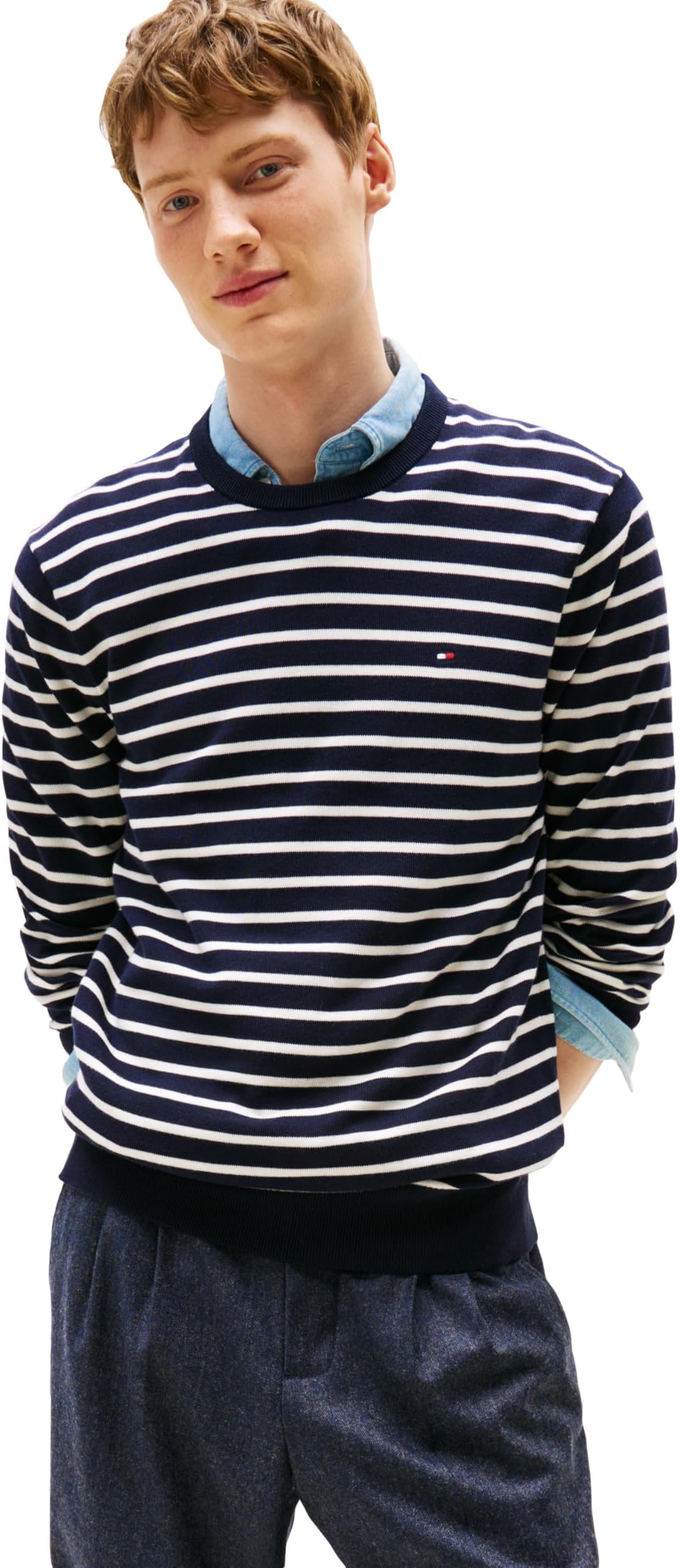 - Men's Cotton Solid Crewneck Sweater Lightweight Pullover, Also Available in Big & Tall