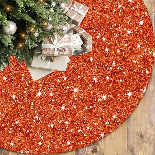 FOTSHARER Faldas de árbol naranja grandes de 46 pulgadas, falda de árbol de Navidad con lentejuelas brillantes para otoño y hogar, falda de alfombra FOTSHARER Faldas de árbol naranja grandes de 46 pulgadas, falda de árbol de Navidad con lentejuelas brillantes para otoño y hogar, falda de alfombra