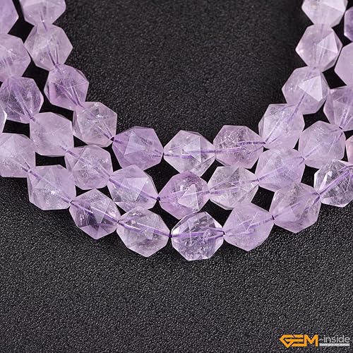 Miniatura 4 de GEM-Inside - Cuentas sueltas de amatista natural de 0.472 pulgadas (0.472 in), cuentas de ágata facetadas color morado claro, piedra energética de