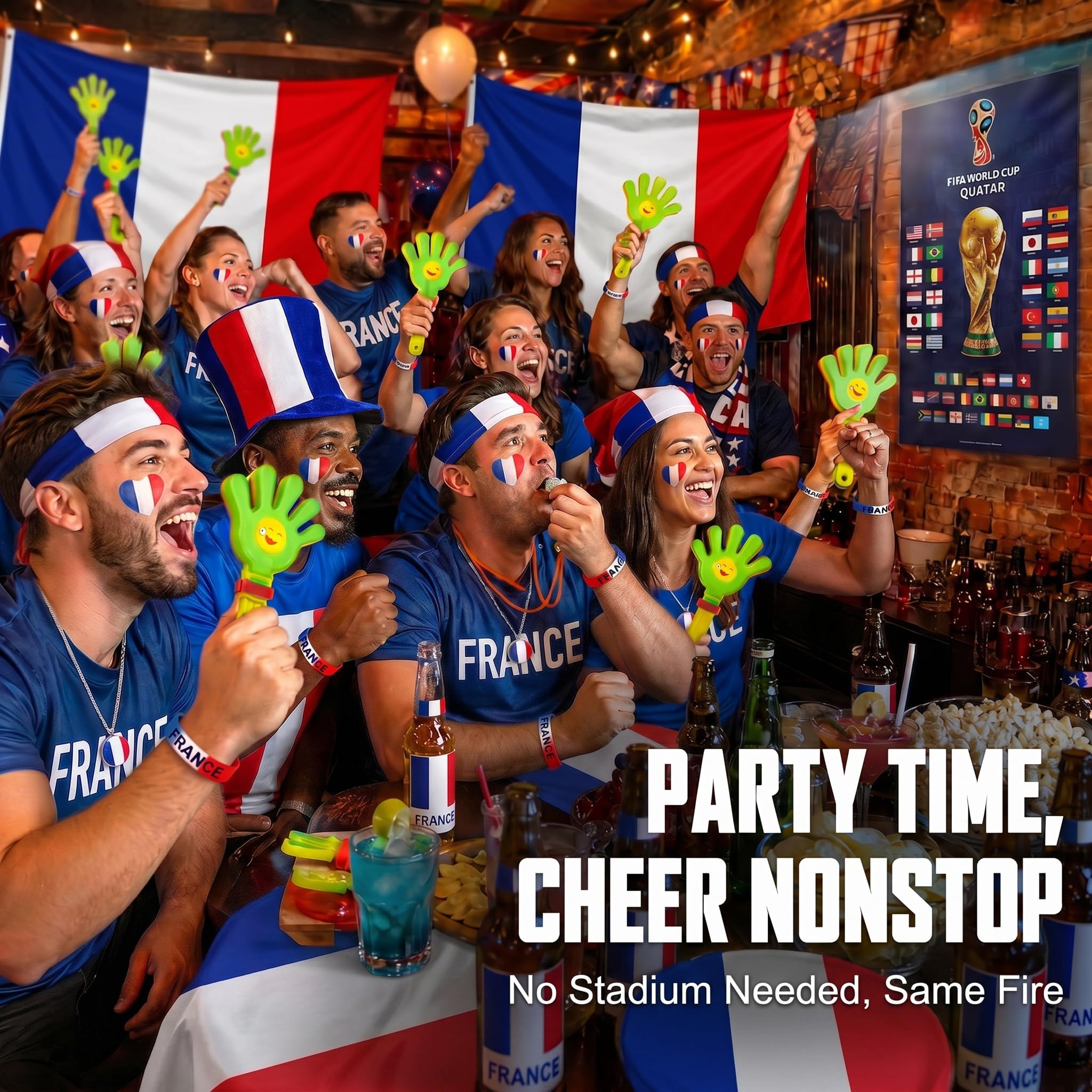 2026 World Cup Fan Accessories Kit 7PCS, Soccer Support Gear Set for Enthusiasts, Flag, Necklace, Wristband, Headband, Clapper, Whistle & Decals, Perfect for Watch Party & Stadium Events (France) - 5