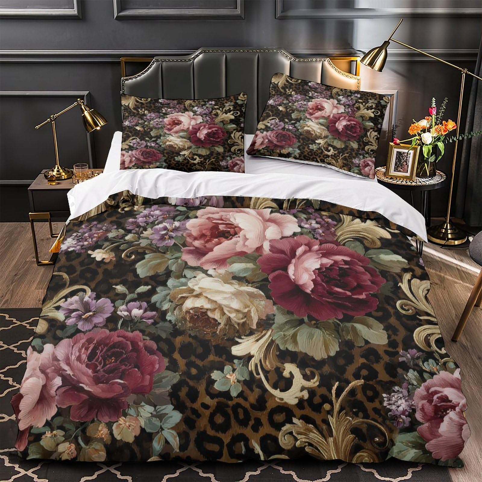 Housse de couette 3D fleurie pour lit adulte super king size ambiance cocooning
