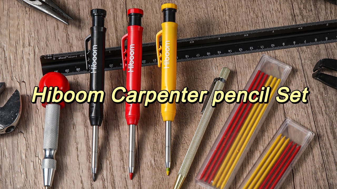 Kit 8-in-1 Matite Da Carpentiere Hiboom - 3 Matite Colorate Con Temperino, Punzone E Mine Di Ricambio - Per Legno, Metallo E Muratura
