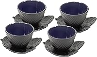Vista 3 de Juego de tazas de té japonesas de hierro fundido con lunares negros con platillos de taza de té ~ We Pay Your Sales Tax (1 taza + 1 platillo)