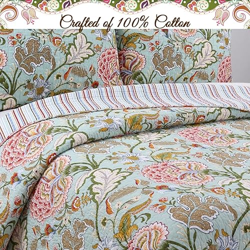 Miniatura 4 de Cozy Line Home Fashions - Juego de colcha reversible, 100% algodón, diseño floral desgastado y elegante, cubrecama para todas las estaciones,