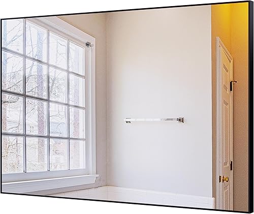 Miniatura 5 de Espejo de baño moderno negro de 36 x 24 pulgadas con marco de aluminio para colgar vertical u horizontal, espejos de pared decorativos para sala de