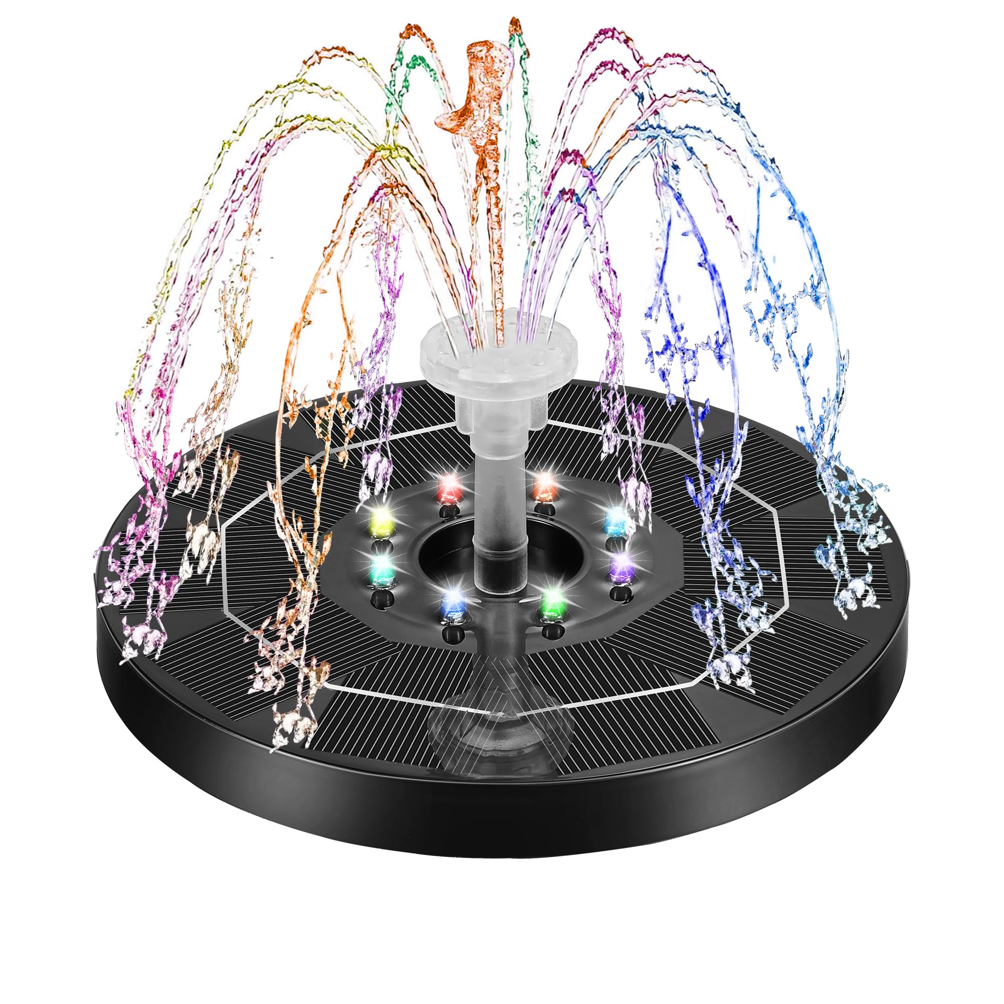 Kasanni Fontana Solare 3w Fontana Da Giardino Esterno Solare Con Led Luce, 6 Ugelli Fontana Solare Per Laghetto Adatto Per Giardini, Vasche Per Uccelli, Stagni